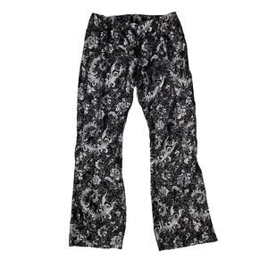 Vtg Willi Smith Pants Black Silver Damask Floral Boot Cut Zip Back Flat Front 8